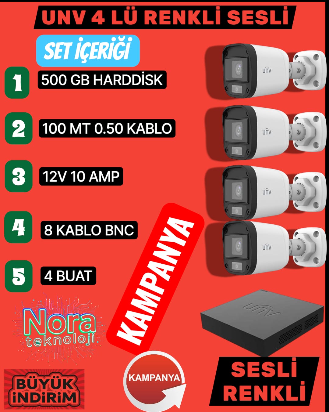 UNV 4 LÜ FULL SET RENKLİ SESLİ